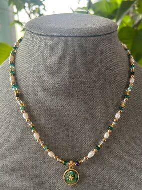 Handmade freshwater pearl & hematite seed bead necklace